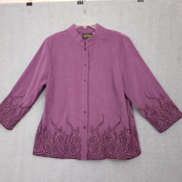 Bob Mackie | Purple Embroidered Faux Suede Jacket | Size L - Picture 2 of 8